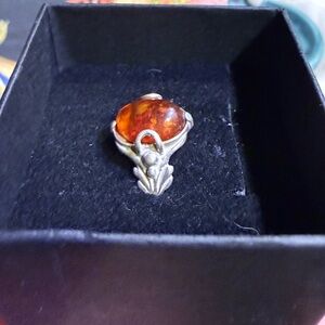 Elegant Silver and Amber Ring